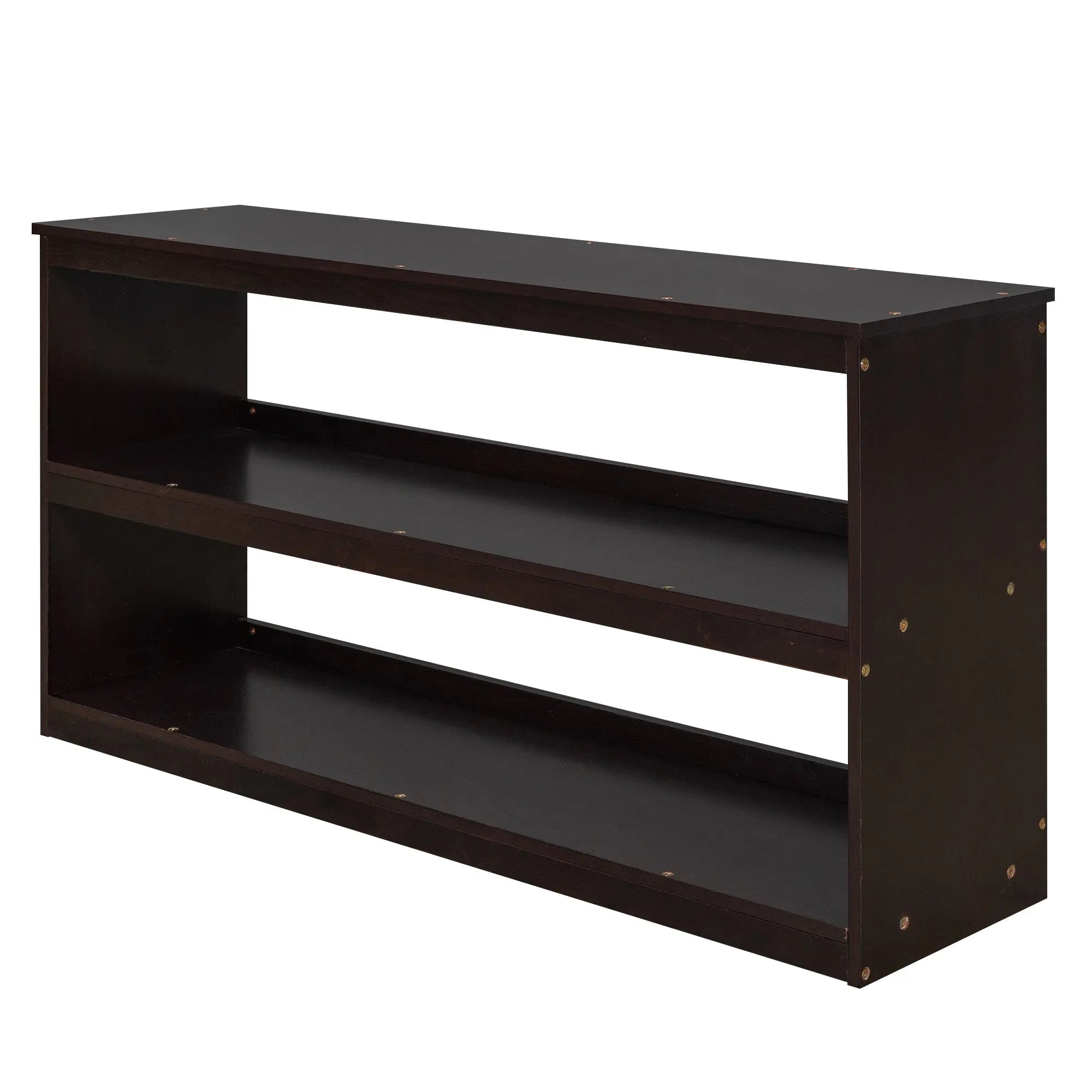 Full Size Low Loft Bed with Rolling Desk, Cabinet, Shelves & Safety Rails | Solid Wood Study Loft Bed – Espresso Next Gen Luxe Solutions