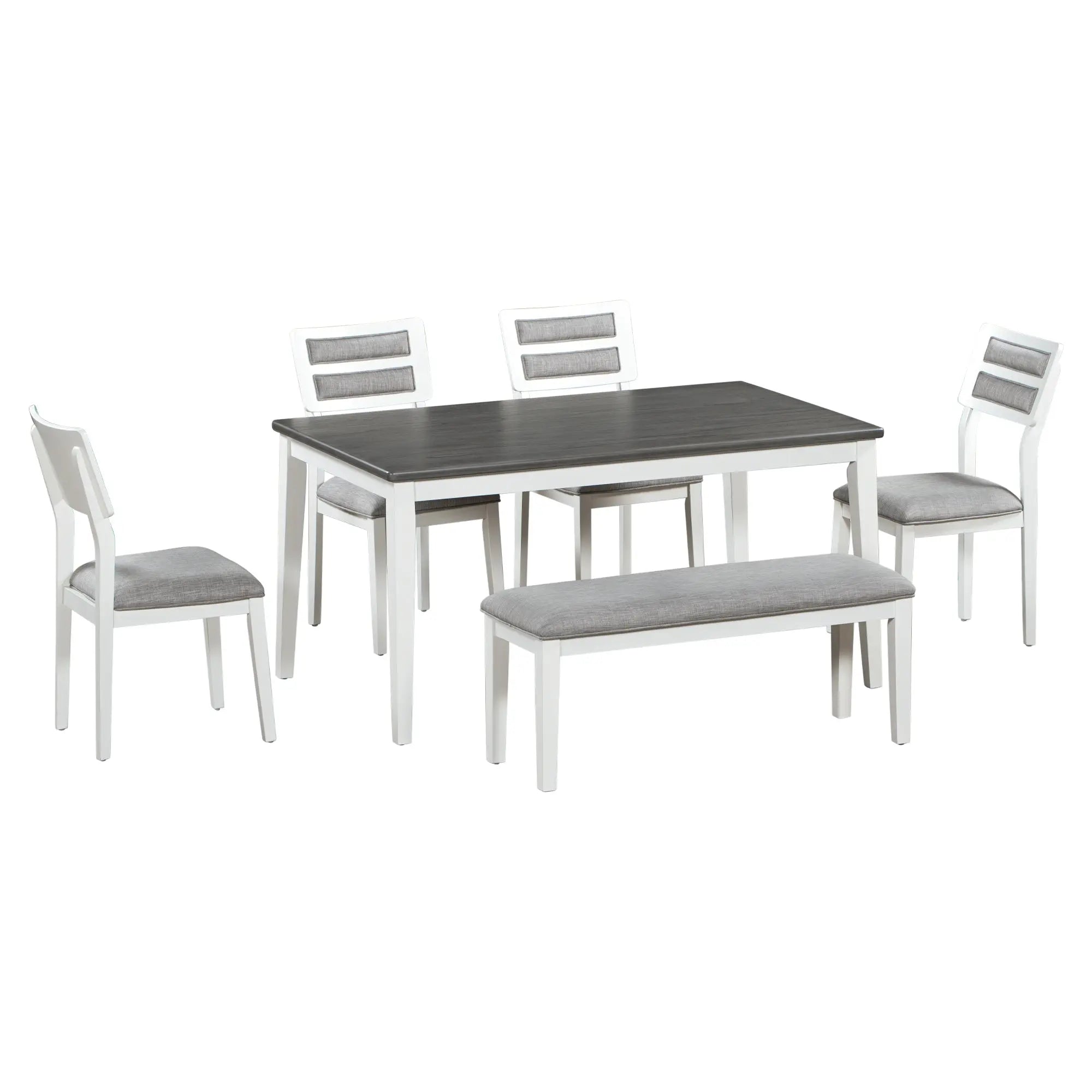TREXM 6-Piece Classic Dining Set – Table, 4 Upholstered Chairs & Bench (White+Gray) Next Gen Luxe Solutions