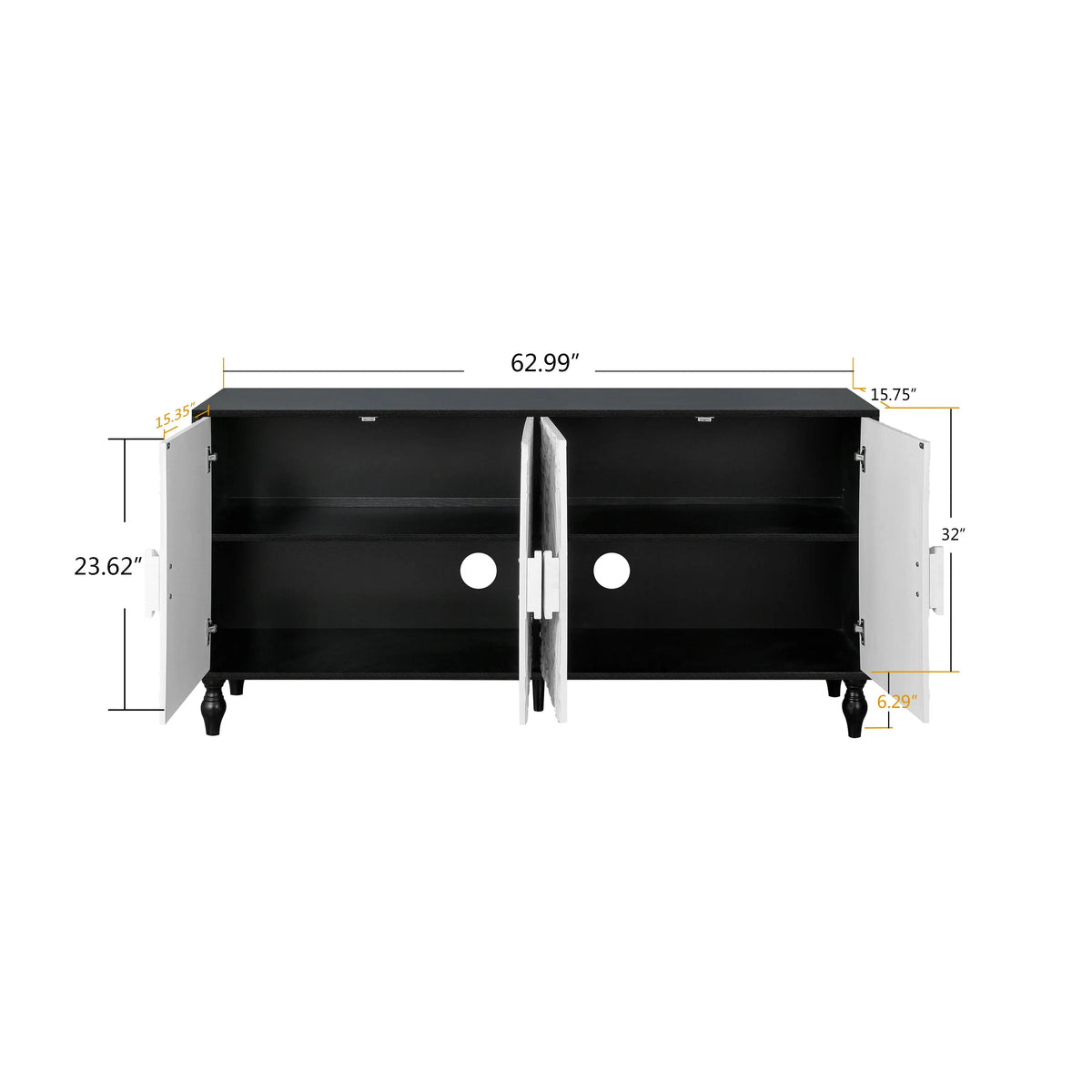 Vintage White Faceted Carved Cabinet – Black Frame TV Stand, Sideboard & Accent Cabinet Next Gen Luxe Solutions