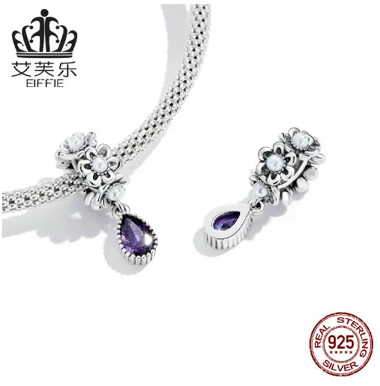 S925 Sterling Silver Purple Zircon Water Drop Flower Charm Next Gen Luxe Solutions