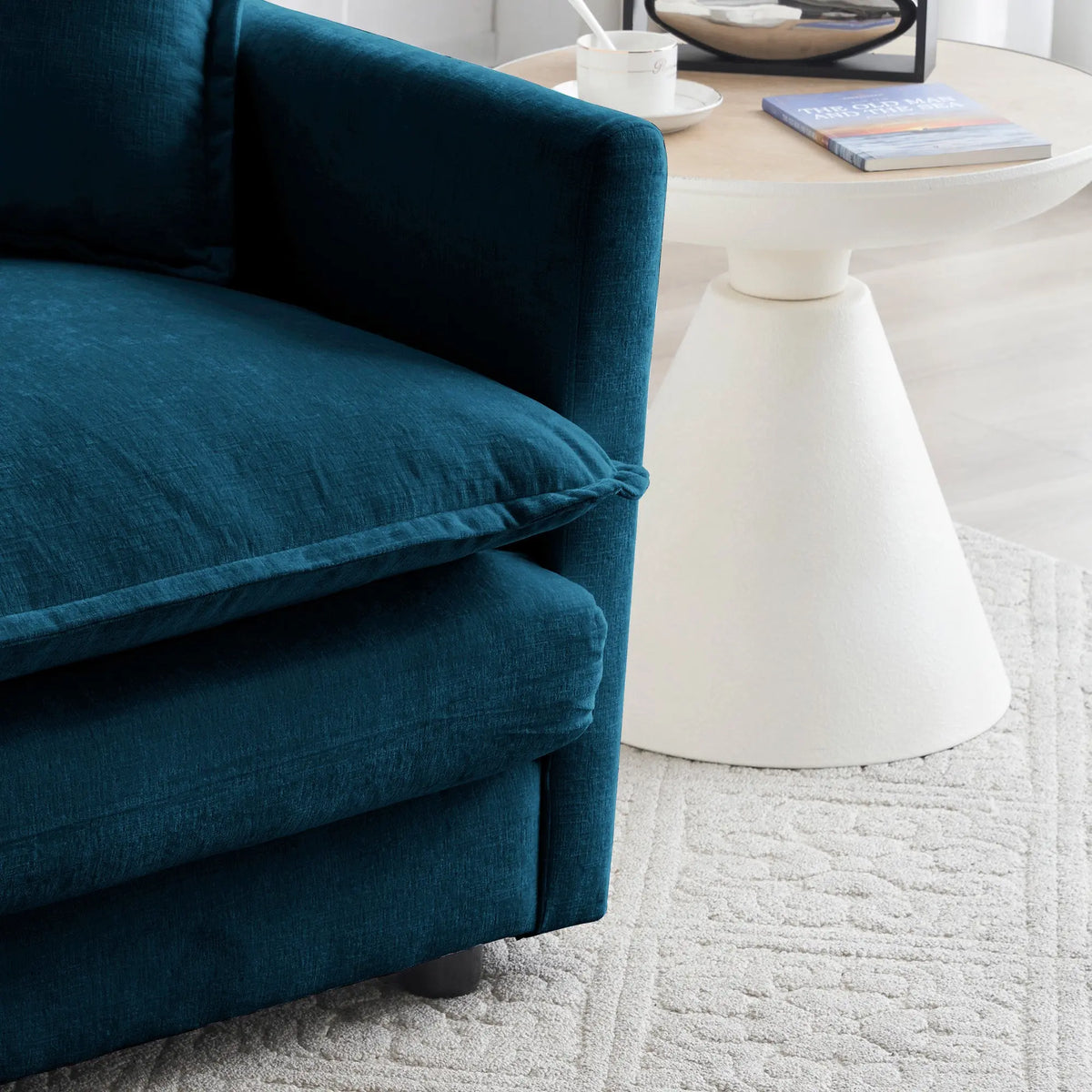 Modern Blue Chenille Loveseat Sofa – Deep Seat 2-Seater with 4 Pillows | Upholstered Living Room Couch Next Gen Luxe Solutions