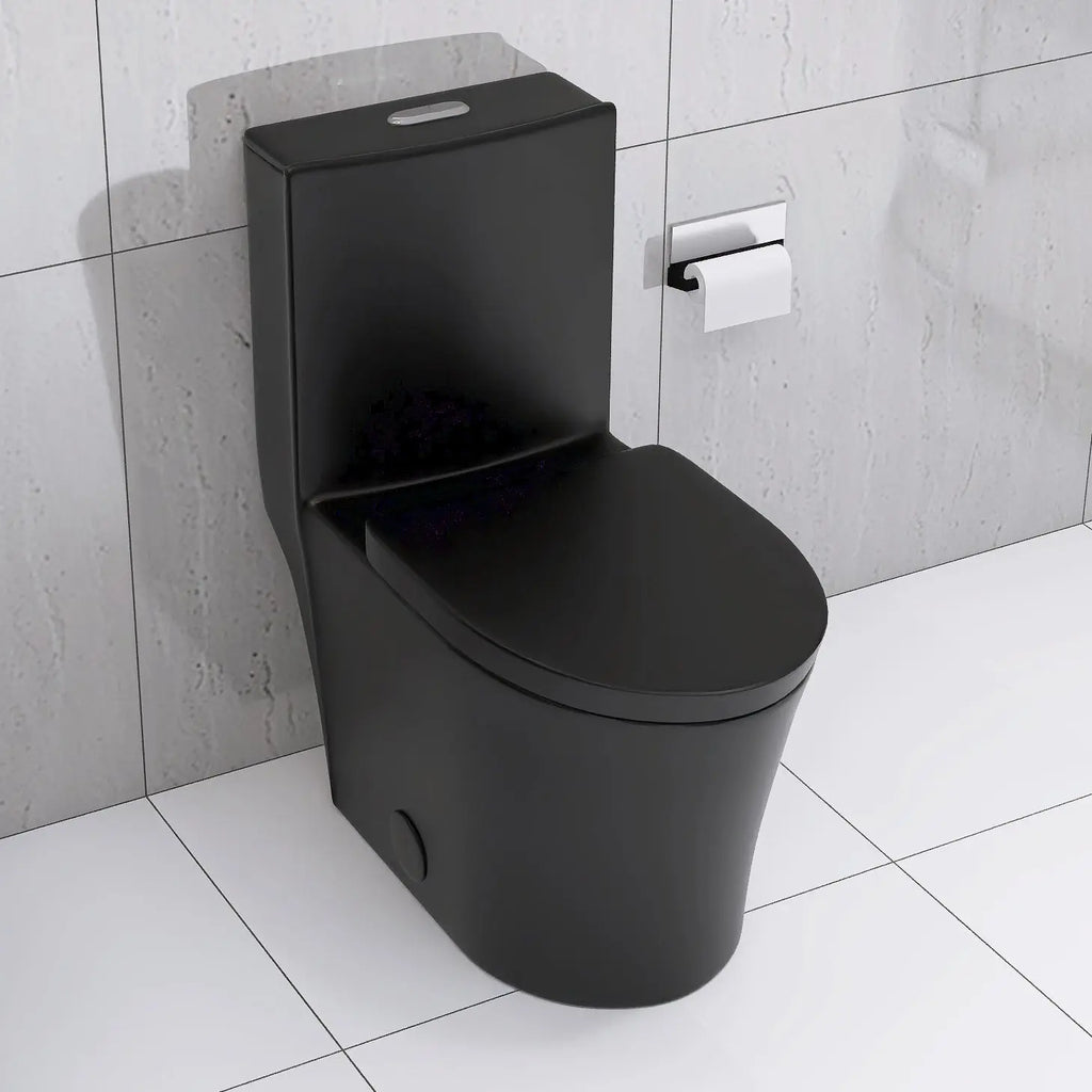 Matte Black Elongated One Piece Toilet Dual Flush 1.1/1.6 GPF Water Saving Map 1000g Next Gen Luxe Solutions