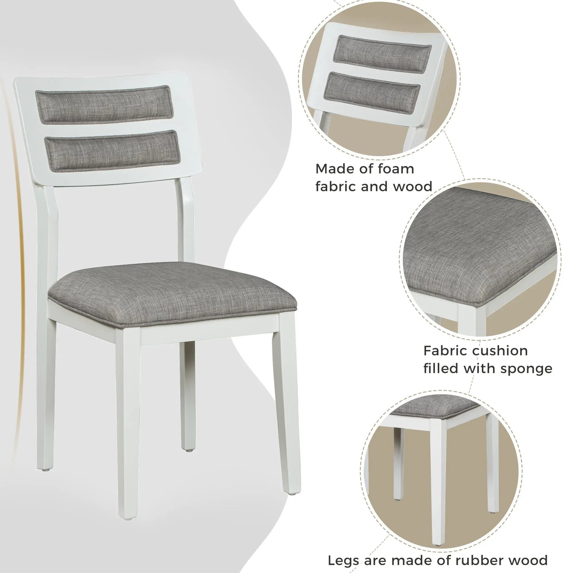 TREXM 6-Piece Classic Dining Set – Table, 4 Upholstered Chairs & Bench (White+Gray) Next Gen Luxe Solutions