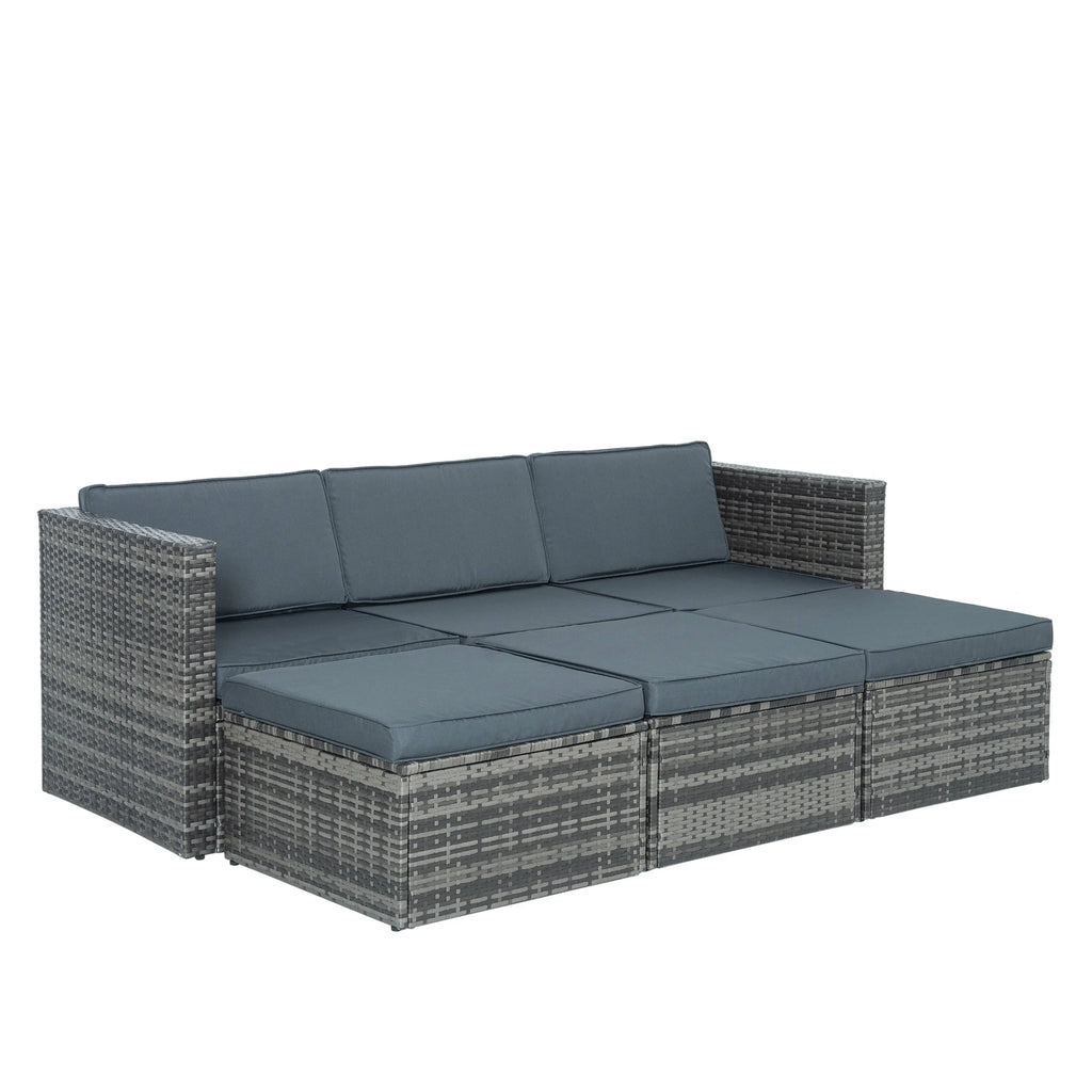 5-Piece Outdoor PE Wicker Patio Furniture Set | Sofa, 3 Ottomans & Lift-Top Coffee Table Next Gen Luxe Solutions