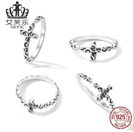 S925 Sterling Silver Retro Cross Open Ring Next Gen Luxe Solutions