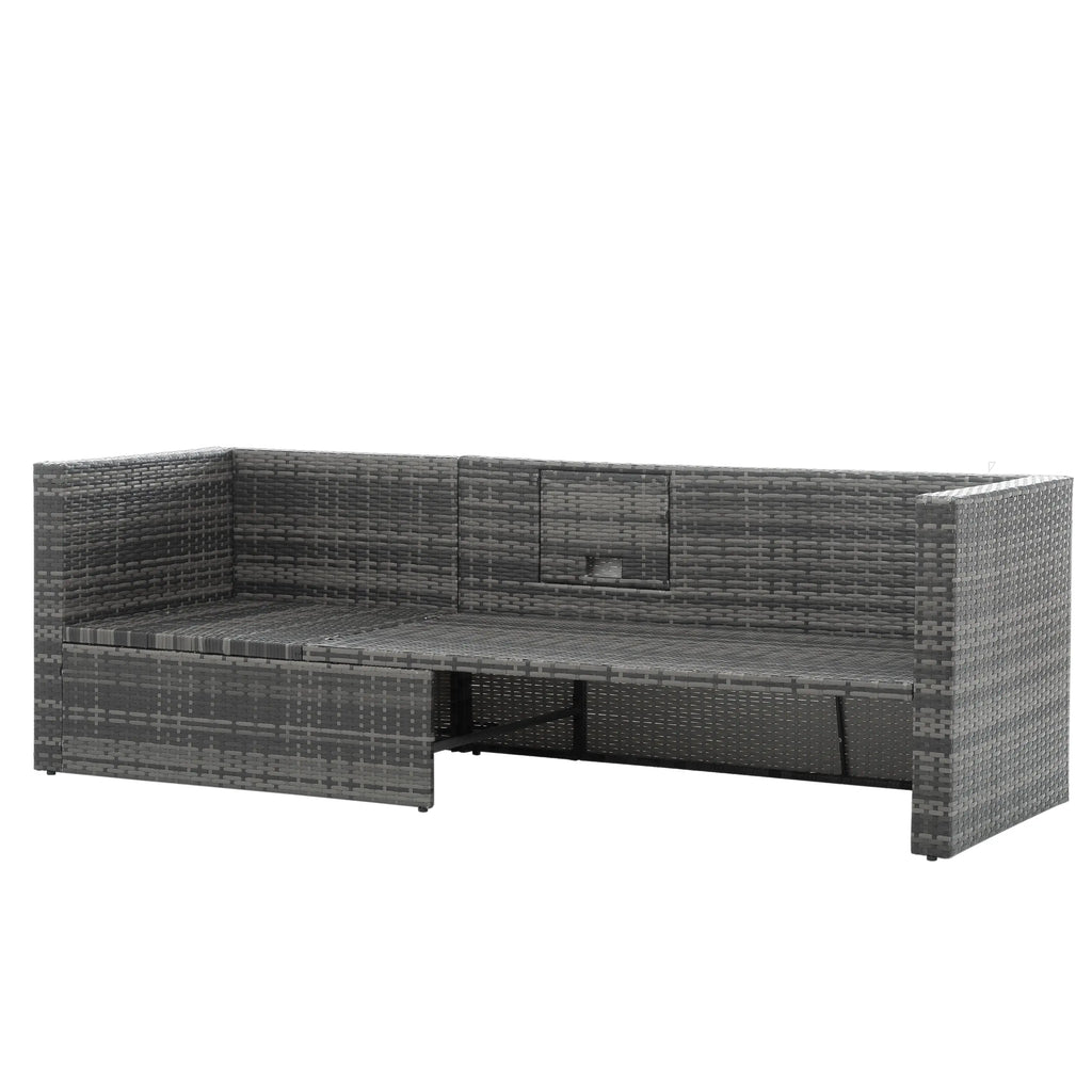 5-Piece Outdoor PE Wicker Patio Furniture Set | Sofa, 3 Ottomans & Lift-Top Coffee Table Next Gen Luxe Solutions