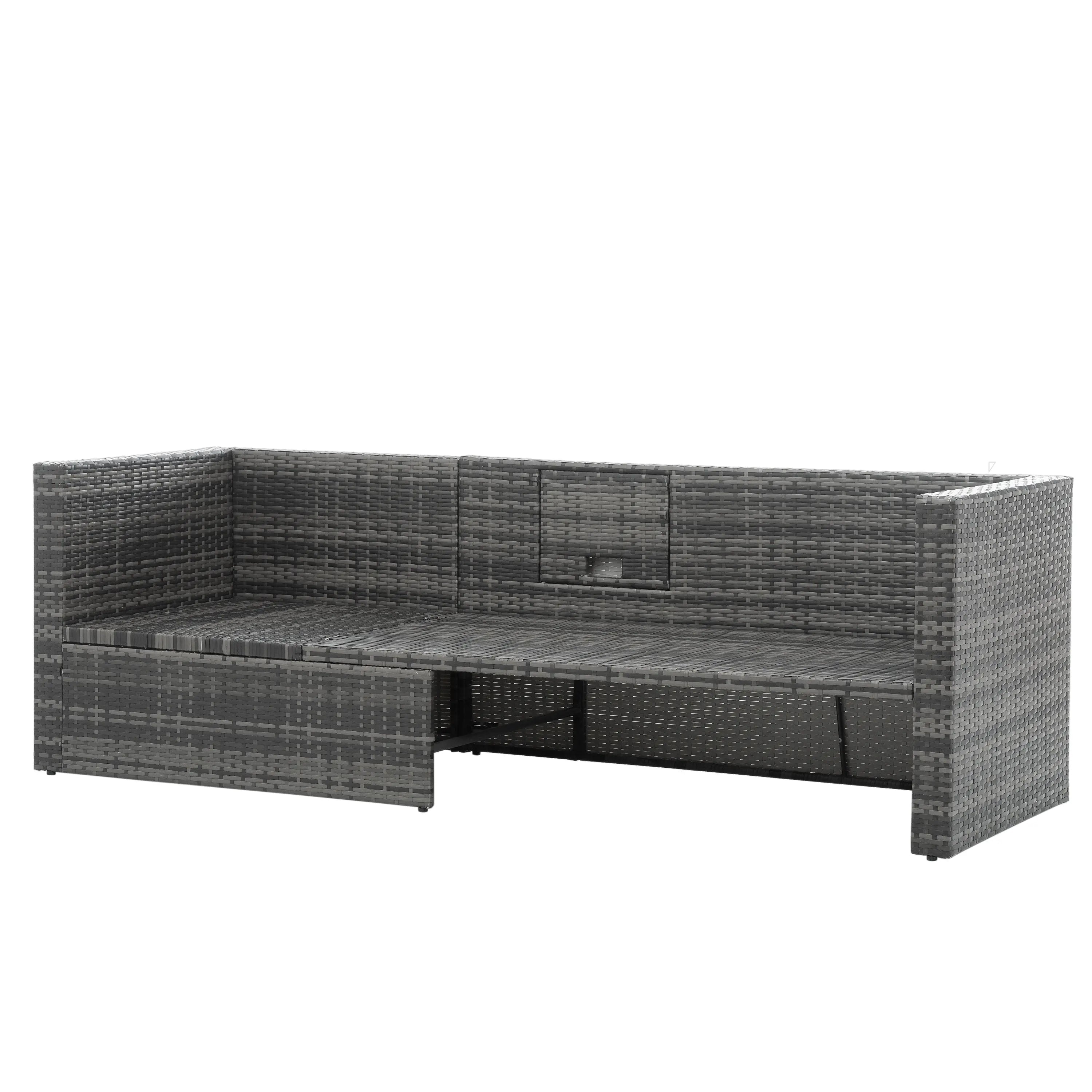 5-Piece Outdoor PE Wicker Patio Furniture Set | Sofa, 3 Ottomans & Lift-Top Coffee Table Next Gen Luxe Solutions