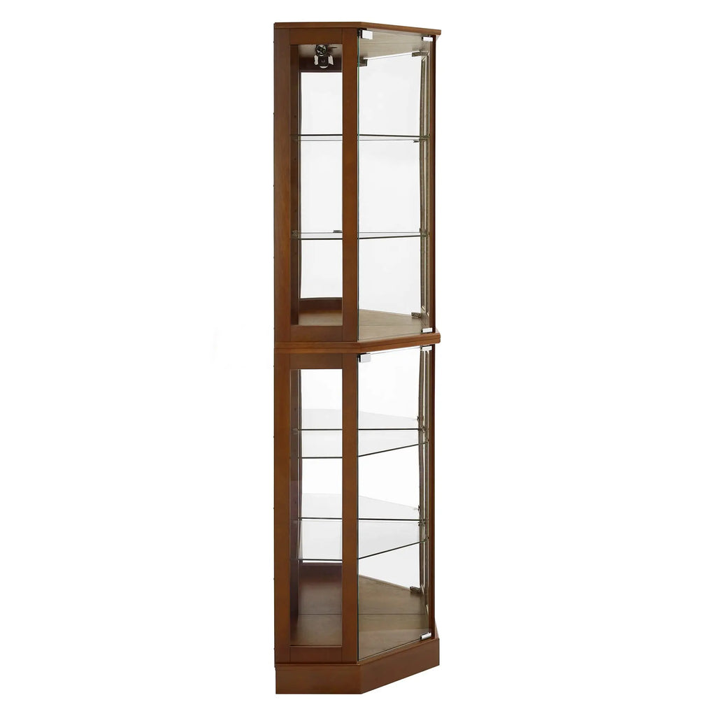 6-Shelf Corner Curio Display Cabinet with Light, Mirror & Adjustable Shelves – Walnut Wood Next Gen Luxe Solutions