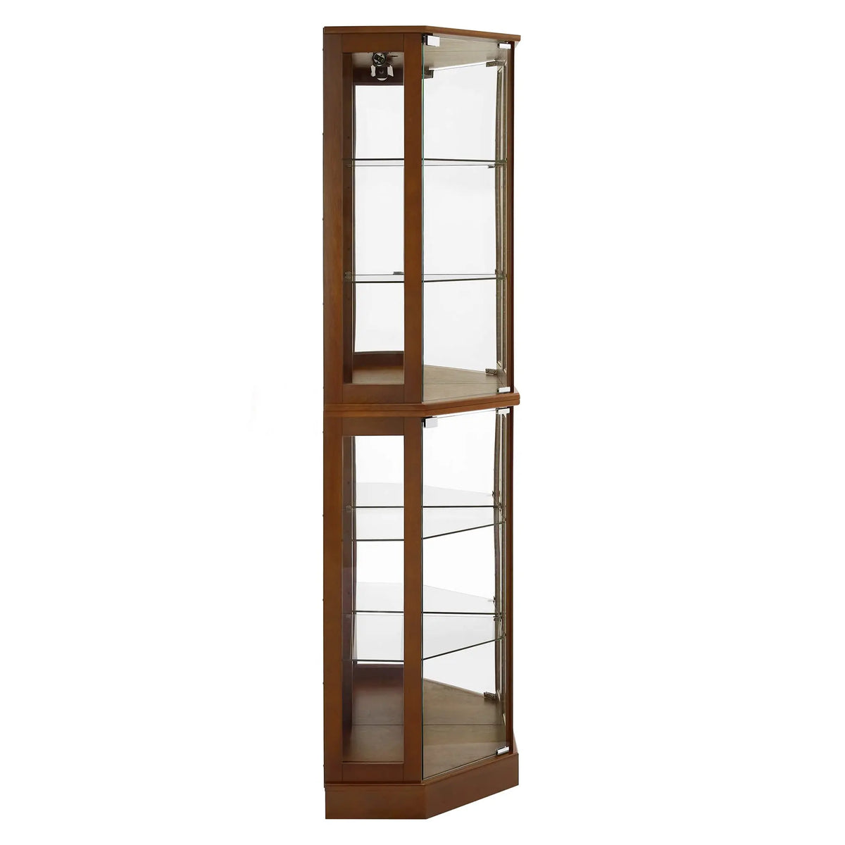 6-Shelf Corner Curio Display Cabinet with Light, Mirror & Adjustable Shelves – Walnut Wood Next Gen Luxe Solutions