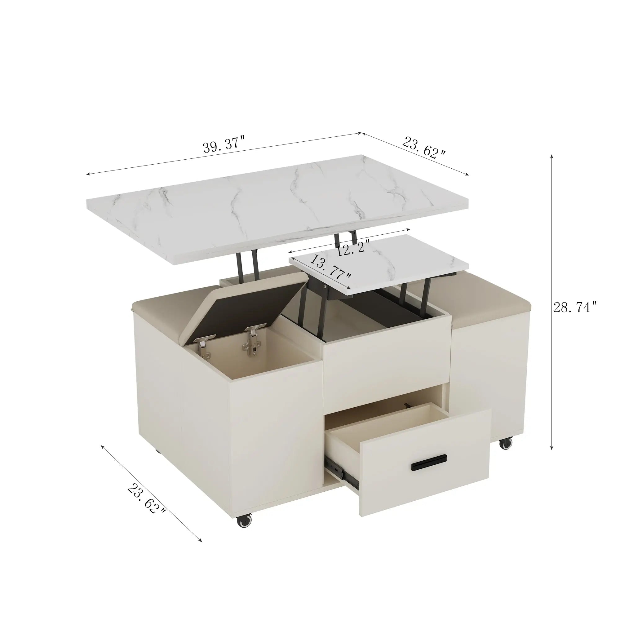 Modern Lift-Top Coffee Table with 4 Chairs, Expandable Storage – Hidden Compartment & 2 Drawers Next Gen Luxe Solutions