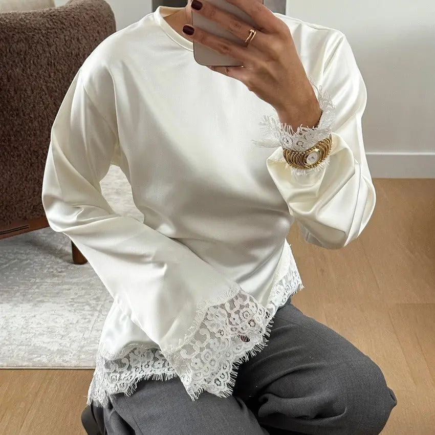 Women's Round Neck Long Sleeve Irregular Hem T-Shirt | Solid Color, Casual Style – White, Black, S–XXL Next Gen Luxe Solutions