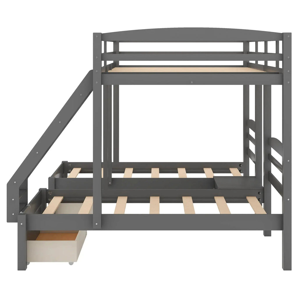 Full over Twin & Twin Triple Bunk Bed with 3 Drawers | Solid Pine & MDF, Full-Length Guardrail, 400 lb Capacity – Gray Next Gen Luxe Solutions