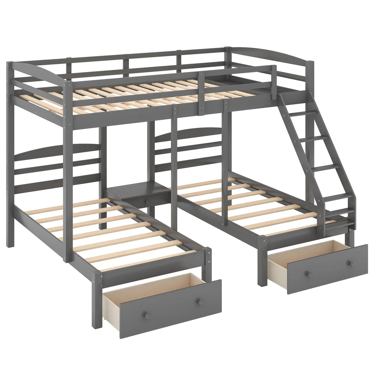 Full over Twin & Twin Triple Bunk Bed with 3 Drawers | Solid Pine & MDF, Full-Length Guardrail, 400 lb Capacity – Gray Next Gen Luxe Solutions