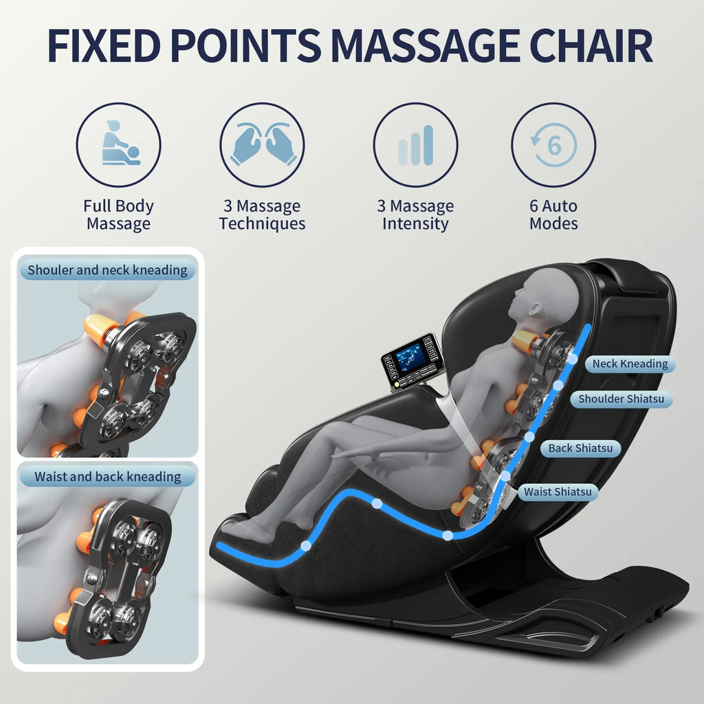 Full Body Deep Tissue Massage Chair with Foot Massage, 8 Fixed Rollers & Touch Screen – Fits 5'1"–5'9" (Black) Next Gen Luxe Solutions