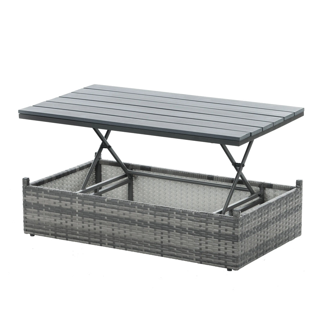 5-Piece Outdoor PE Wicker Patio Furniture Set | Sofa, 3 Ottomans & Lift-Top Coffee Table Next Gen Luxe Solutions