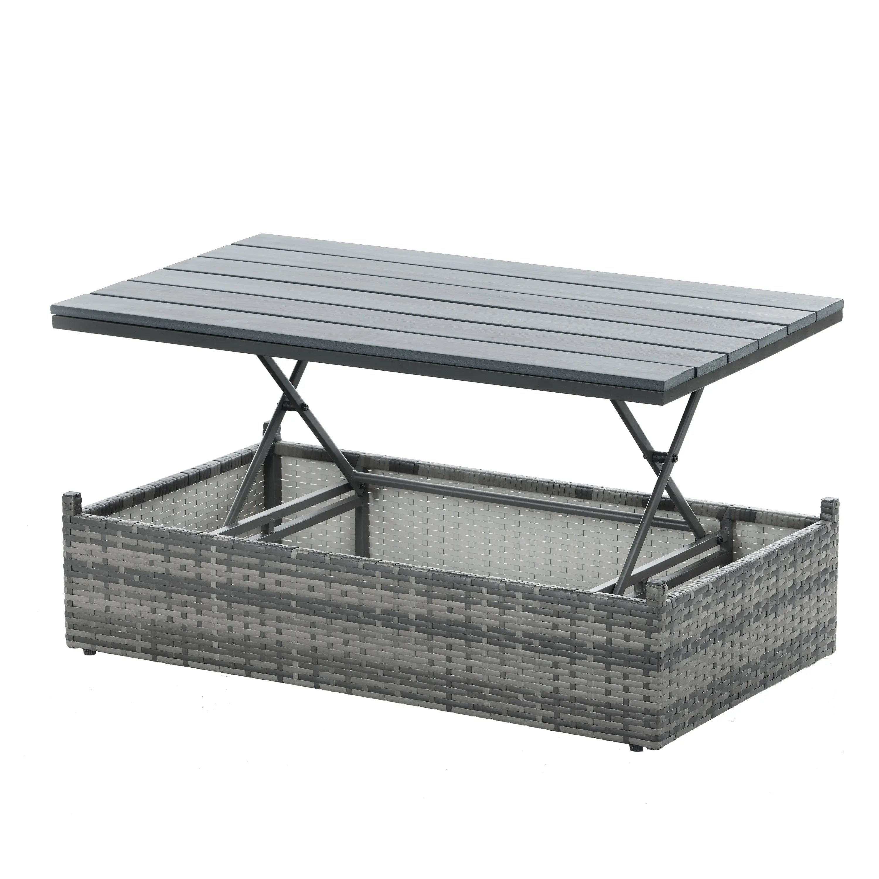 5-Piece Outdoor PE Wicker Patio Furniture Set | Sofa, 3 Ottomans & Lift-Top Coffee Table Next Gen Luxe Solutions