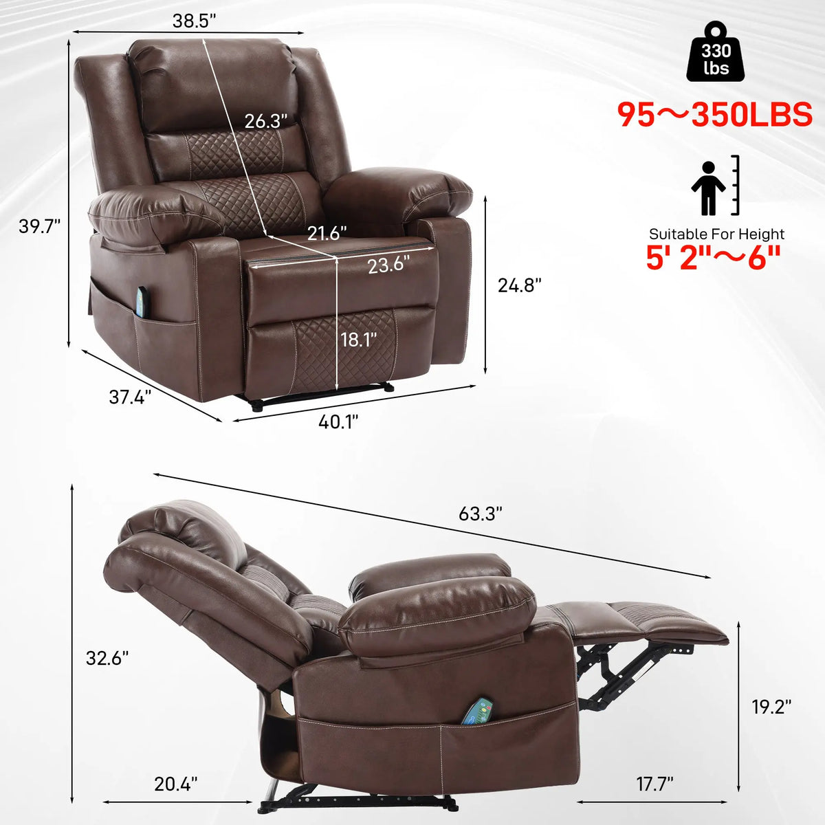 Breathable Leather Massage Recliner Chair Manual Living Room Reclining Sofa Next Gen Luxe Solutions