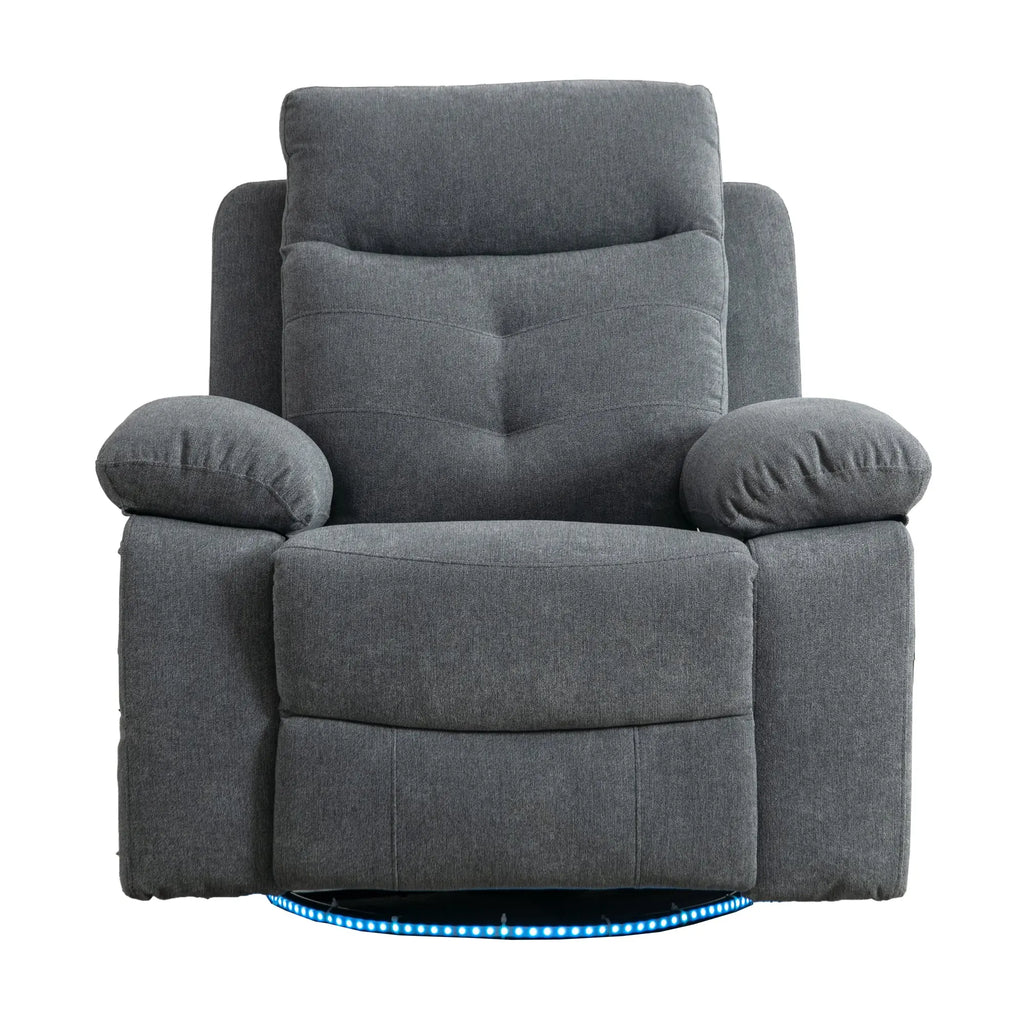 Power Recliner Glider Chair with Bluetooth Speaker | 270° Swivel, LED Light, USB+C Charging, Retractable Footrest, Storage Pockets – Light Grey Linen Next Gen Luxe Solutions