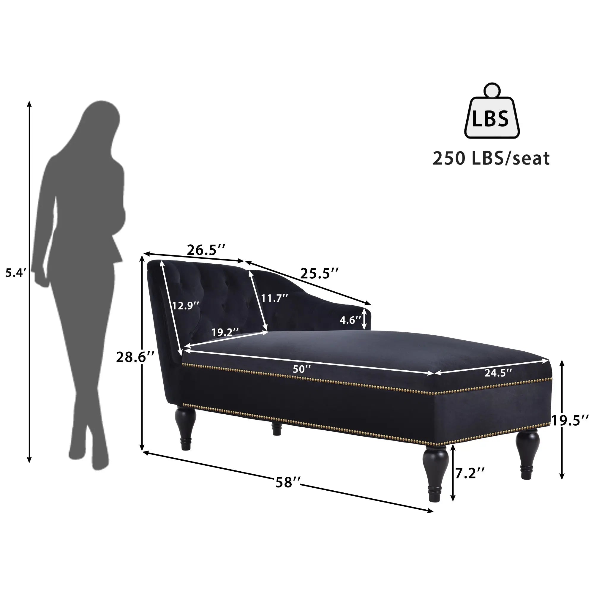 58 Inch Velvet Lounge Chair Button Tufted Right Arm Chaise with Nailhead Decoration Next Gen Luxe Solutions