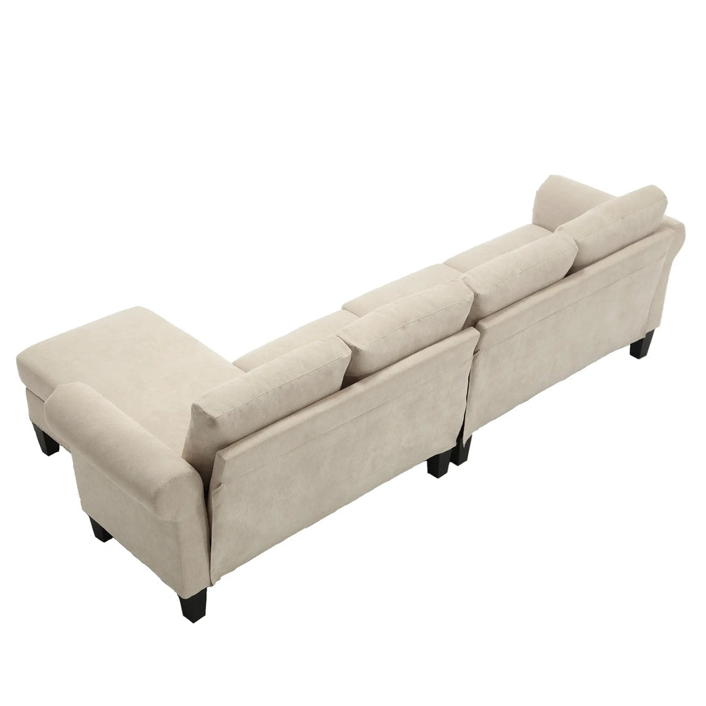 Convertible L-Shaped Sectional Sofa with Storage | 4-Seat Modern Linen Fabric Couch in Beige Next Gen Luxe Solutions