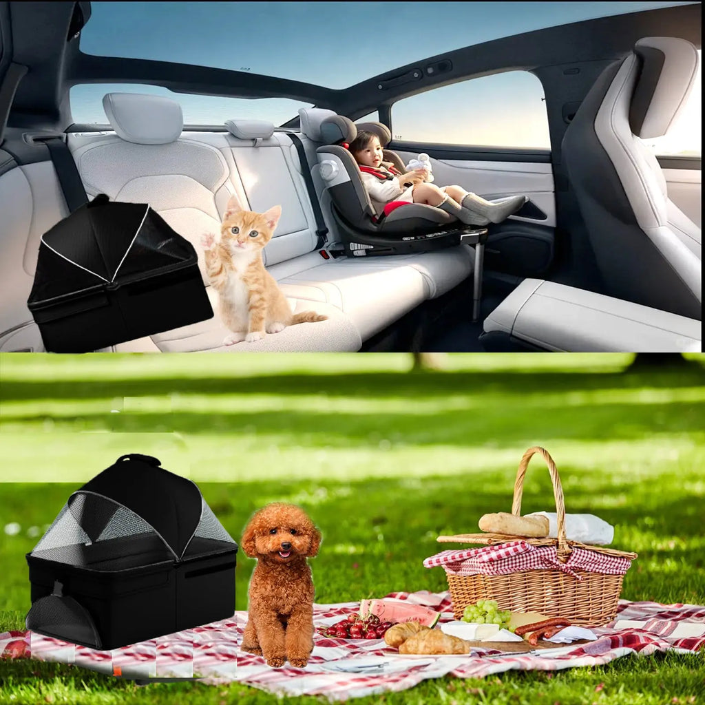 2-in-1 Folding Dog Stroller & Pet Cart | 4-Wheel Dog/Cat Carrier with Waterproof Pad, Car Seat & Sun Visor Next Gen Luxe Solutions