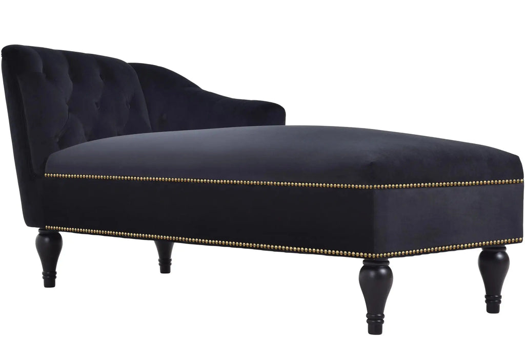 58 Inch Velvet Lounge Chair Button Tufted Right Arm Chaise with Nailhead Decoration Next Gen Luxe Solutions