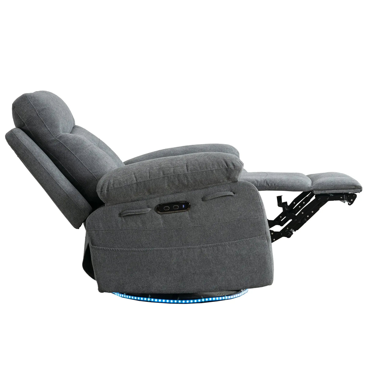 Power Recliner Glider Chair with Bluetooth Speaker | 270° Swivel, LED Light, USB+C Charging, Retractable Footrest, Storage Pockets – Light Grey Linen Next Gen Luxe Solutions
