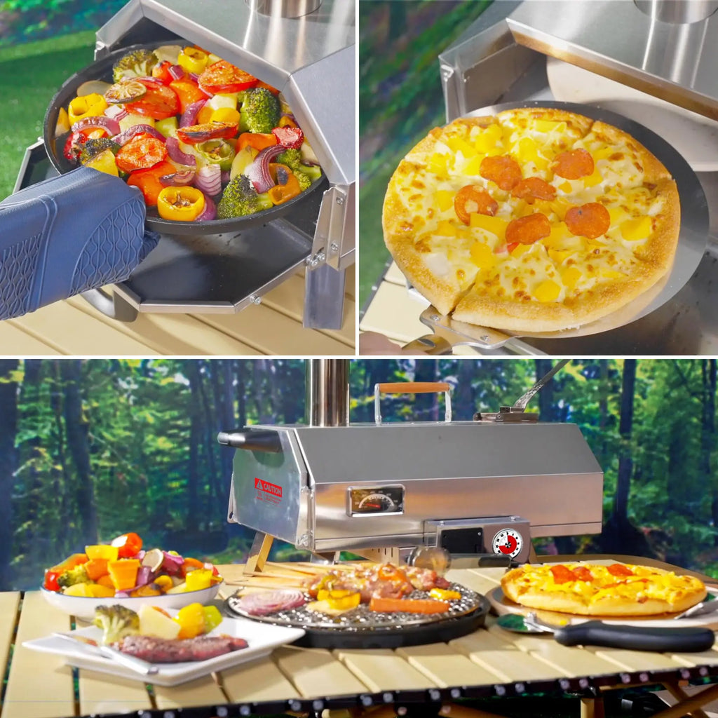 Stainless Steel Pizza Oven Outdoor 12" Automatic Rotatable Pizza Ovens Portable Wood Fired Pizza Oven Pizza Maker with Timer Next Gen Luxe Solutions