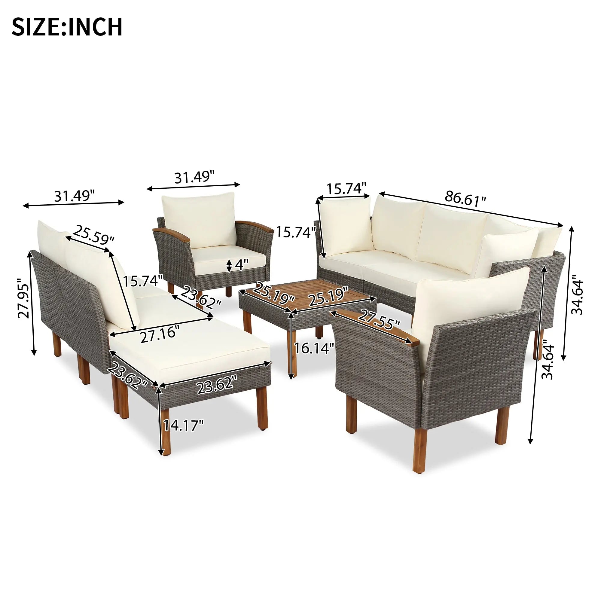 9-Piece Outdoor PE Rattan Patio Furniture Set | Acacia Wood Legs & Tabletop, Sectional Sofa with Coffee Table, Washable Cushions – Beige Next Gen Luxe Solutions