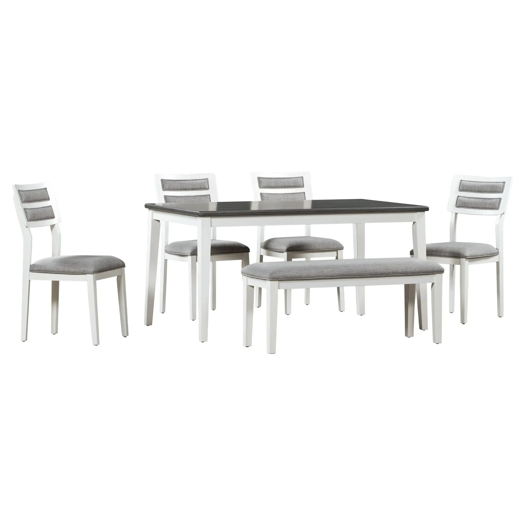 TREXM 6-Piece Classic Dining Set – Table, 4 Upholstered Chairs & Bench (White+Gray) Next Gen Luxe Solutions