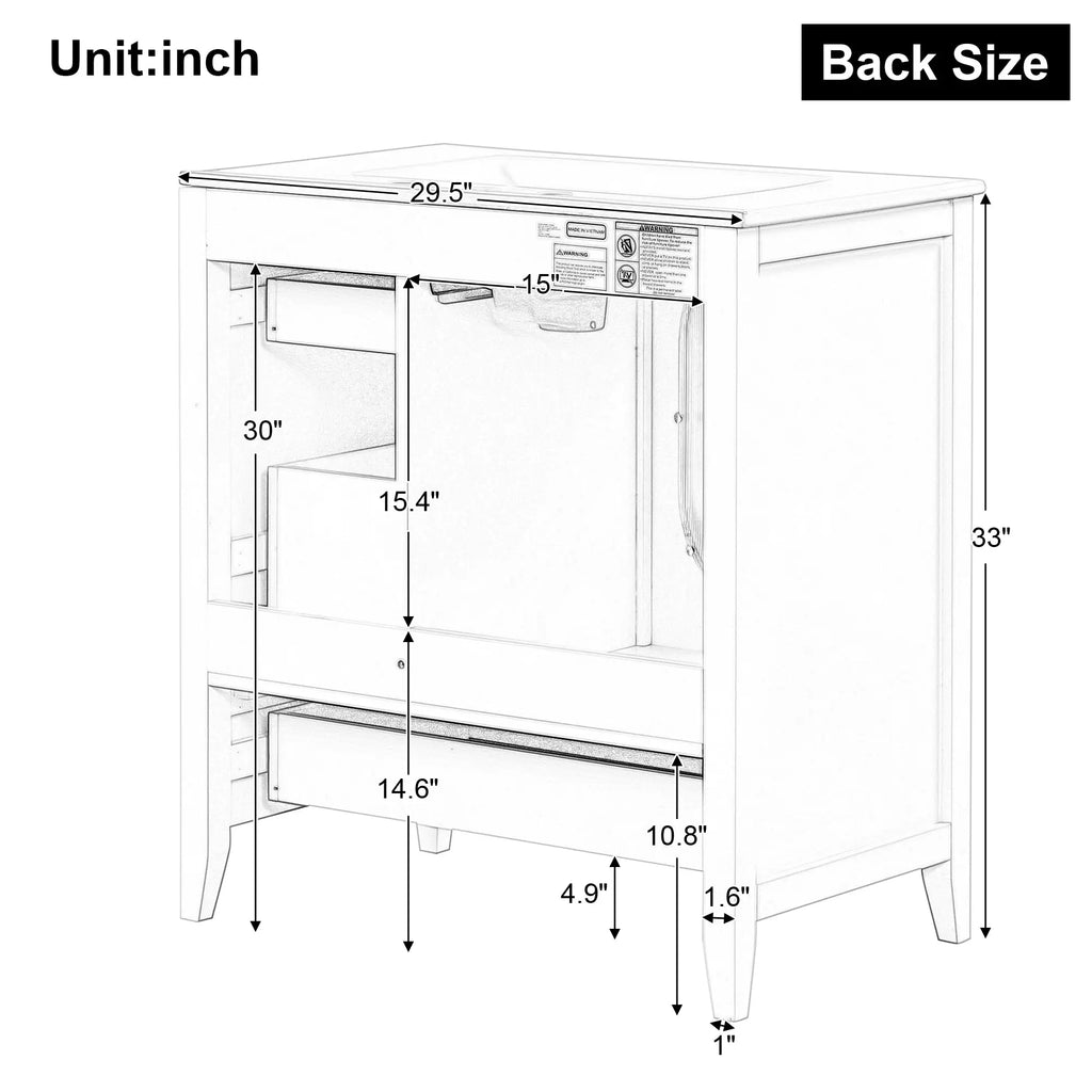 30" Bathroom Vanity with Sink | Solid Wood & MDF, 4 Drawers, Oval Fluted Glass Door, Ceramic Sink, White – Freestanding Next Gen Luxe Solutions