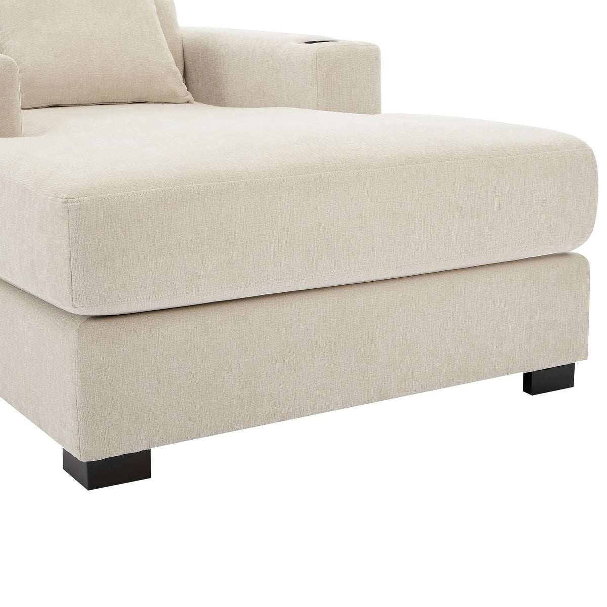 39.7" Oversized Chenille Chaise Lounger | Built-In Charge Station, Cup Holder, Pillows, Washable Covers – Cream, 330 lb Capacity Next Gen Luxe Solutions
