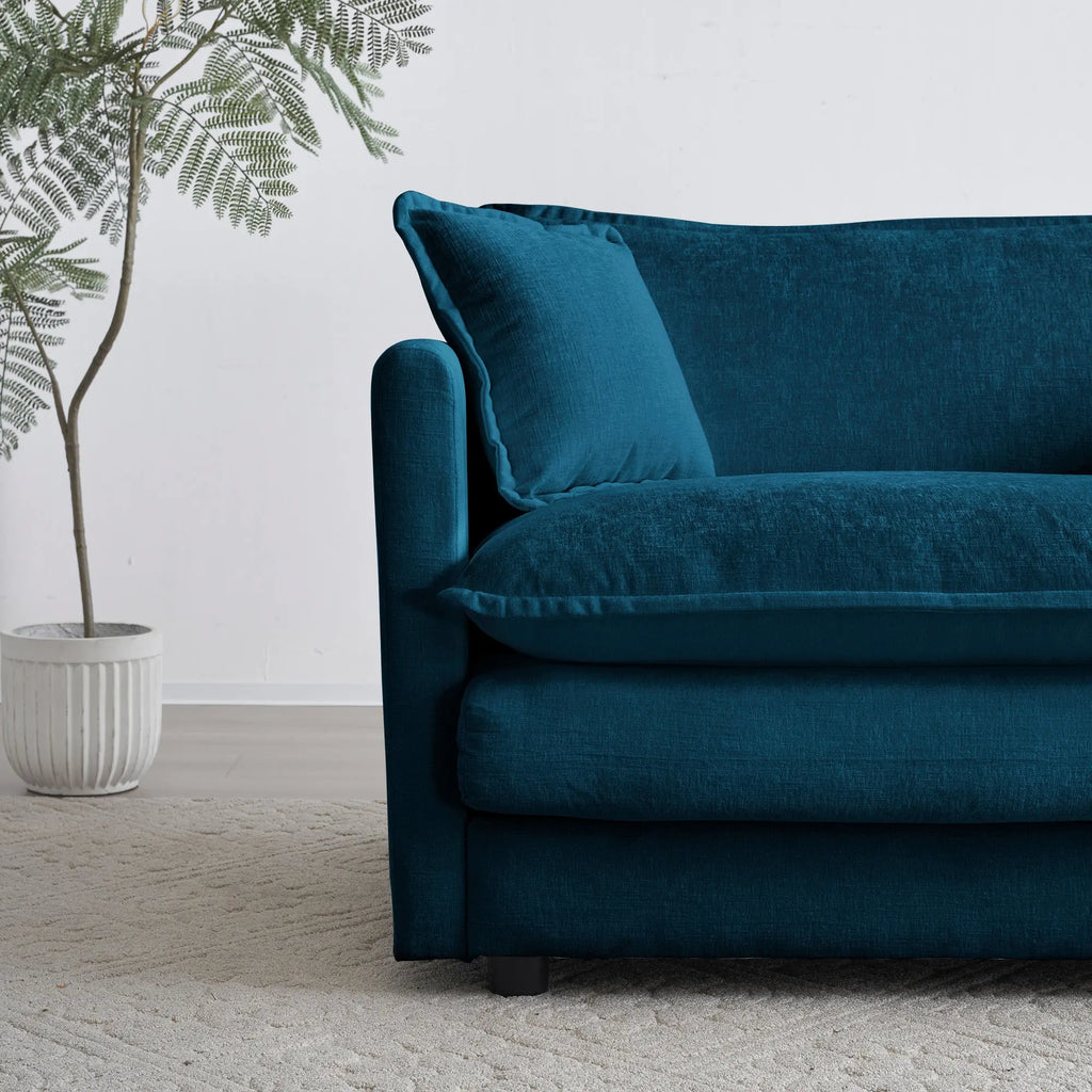 Modern Accent Chair with Ottoman – Blue Chenille Armchair for Living Room & Bedroom Next Gen Luxe Solutions