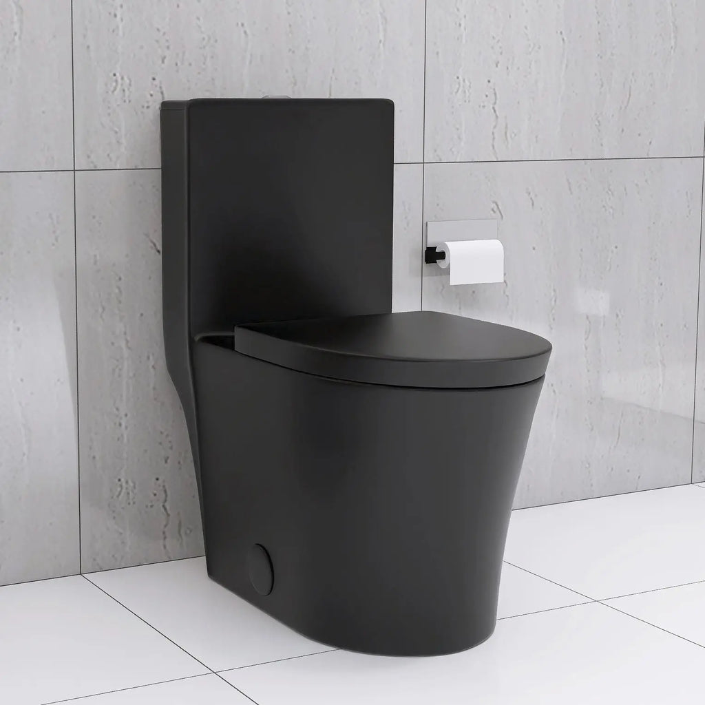 Matte Black Elongated One Piece Toilet Dual Flush 1.1/1.6 GPF Water Saving Map 1000g Next Gen Luxe Solutions