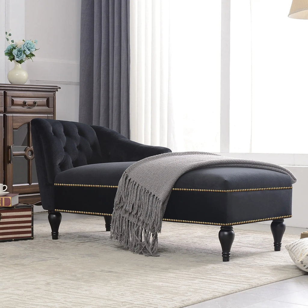 58 Inch Velvet Lounge Chair Button Tufted Right Arm Chaise with Nailhead Decoration Next Gen Luxe Solutions