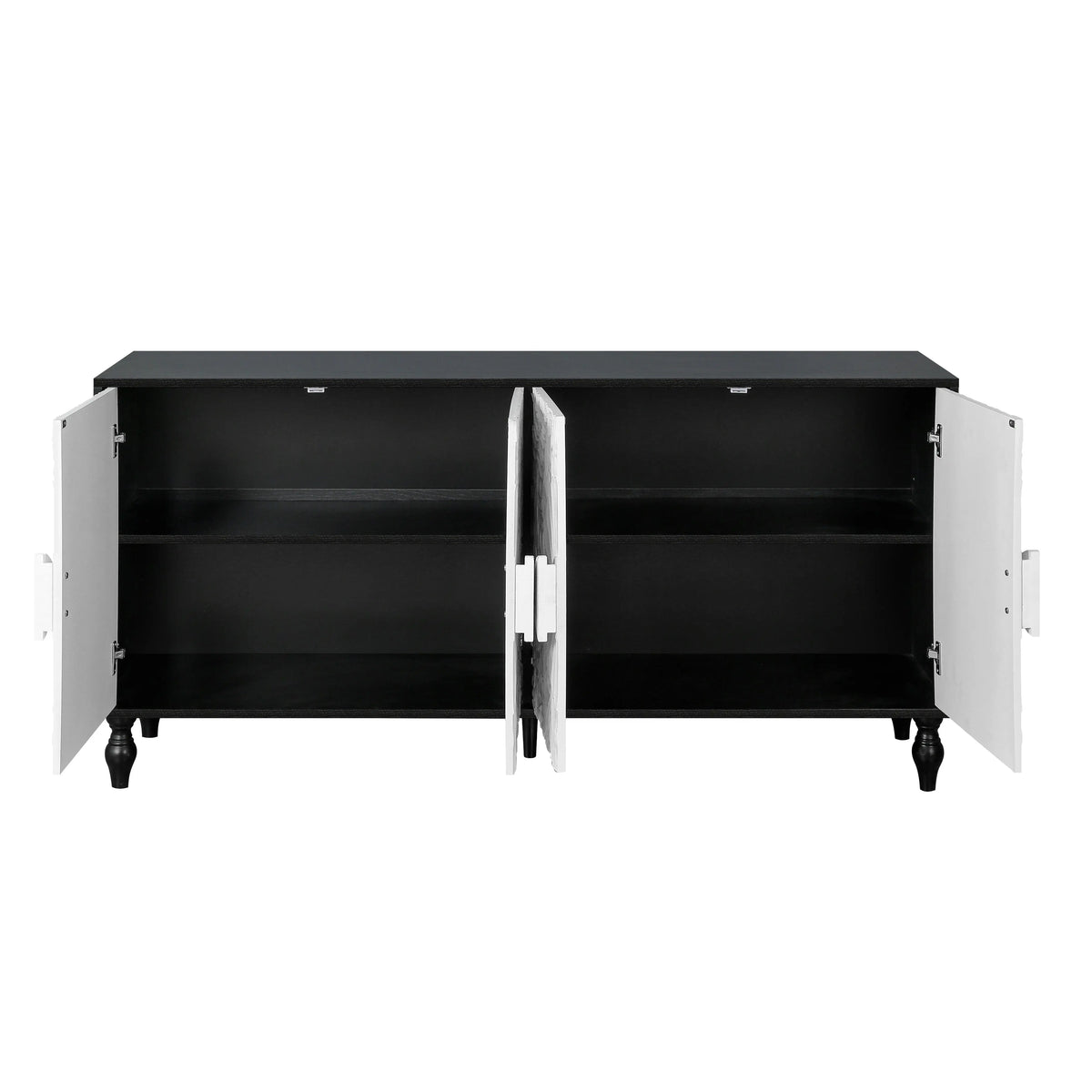 Vintage White Faceted Carved Cabinet – Black Frame TV Stand, Sideboard & Accent Cabinet Next Gen Luxe Solutions