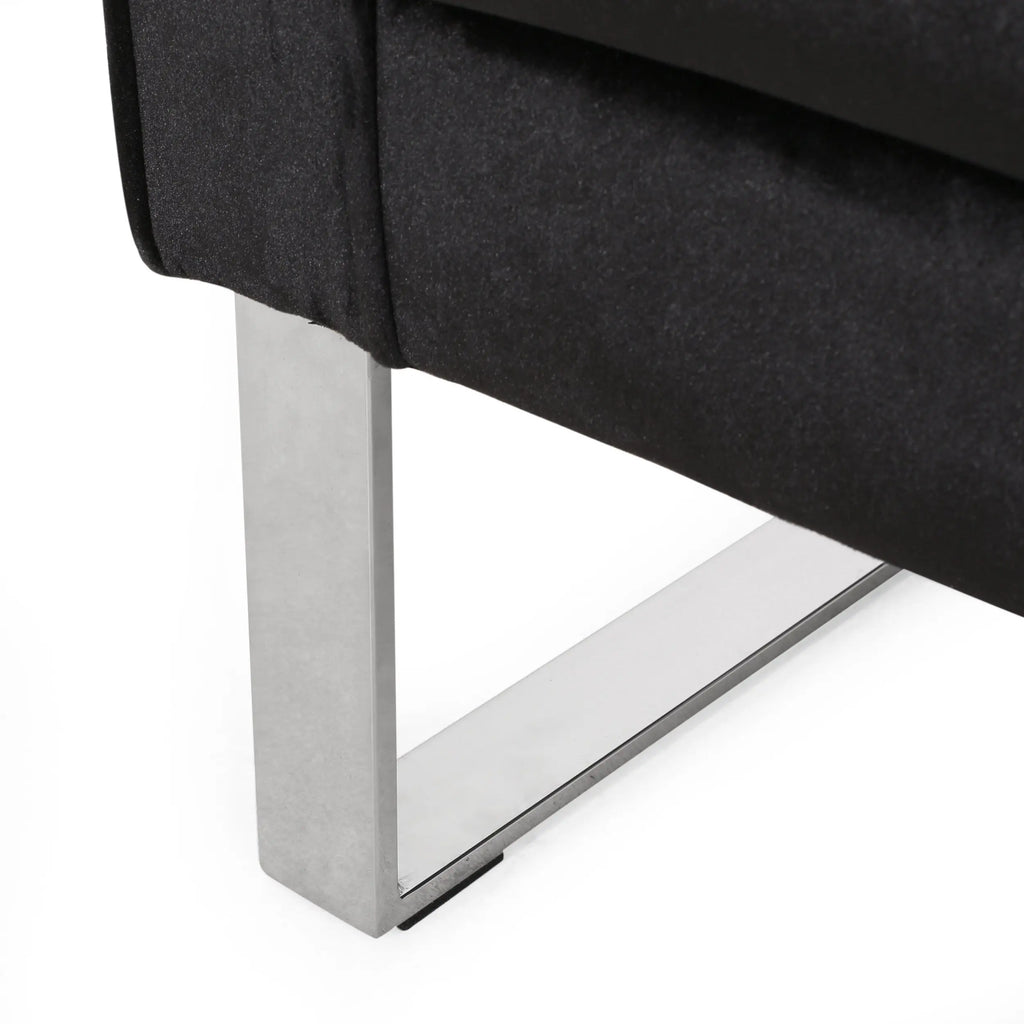Modern Glam Velvet Club Armchair – Geometric U-Shape, Silver Accents & Stainless Steel Legs (Black) Next Gen Luxe Solutions