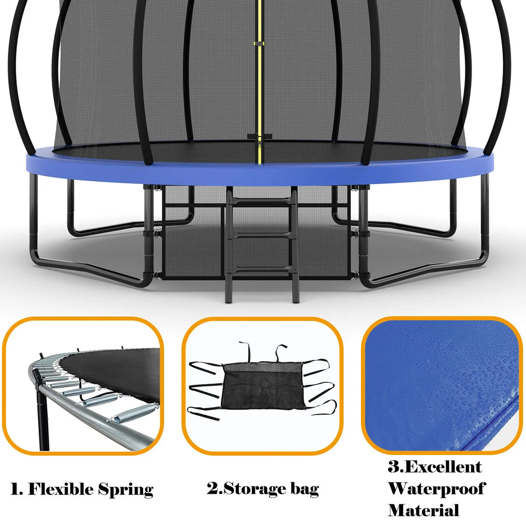 12FT Recreational Kids Trampoline with Safety Enclosure Net & Ladder – Outdoor Next Gen Luxe Solutions