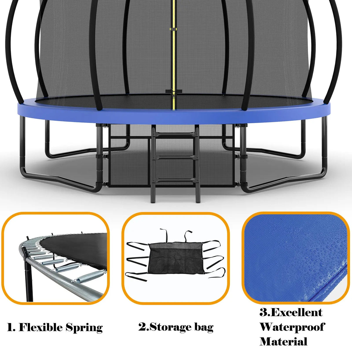 12FT Recreational Kids Trampoline with Safety Enclosure Net & Ladder – Outdoor Next Gen Luxe Solutions