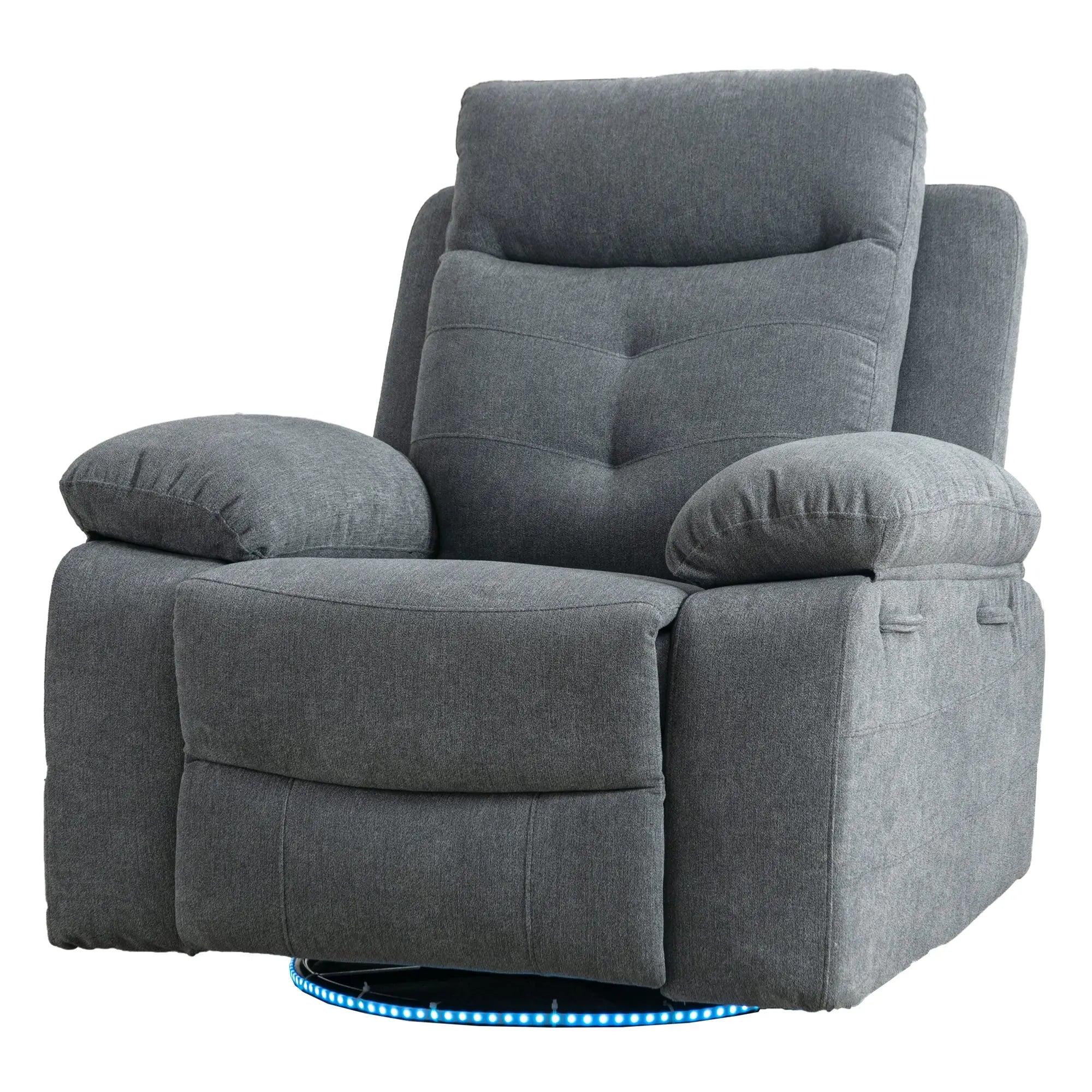 Power Recliner Glider Chair with Bluetooth Speaker | 270° Swivel, LED Light, USB+C Charging, Retractable Footrest, Storage Pockets – Light Grey Linen Next Gen Luxe Solutions