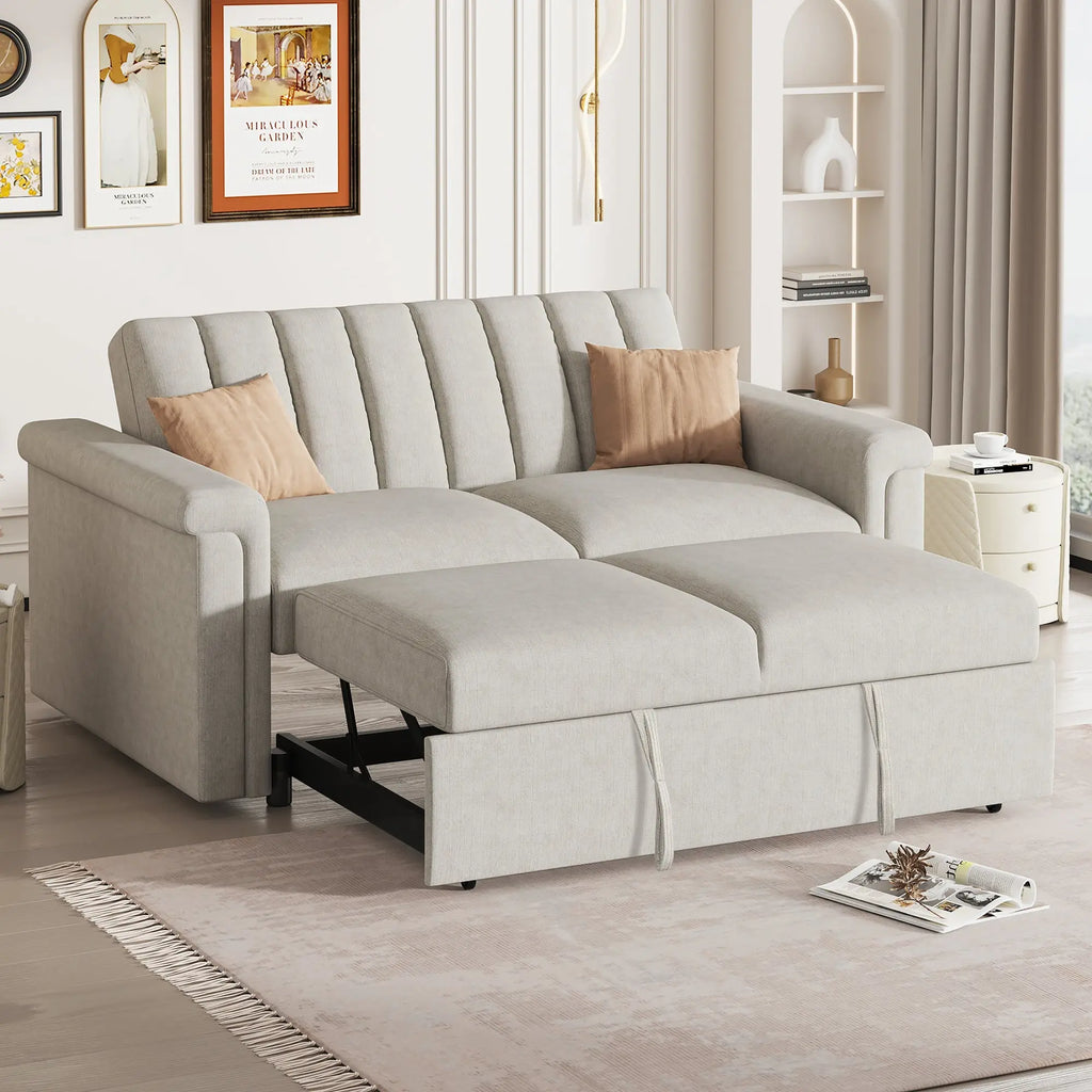 Convertible 2-Seat Sofa Bed | Pull-Out Sleeper Sofa with Adjustable Backrest & Foam + Pocket Spring Cushions in Beige Next Gen Luxe Solutions