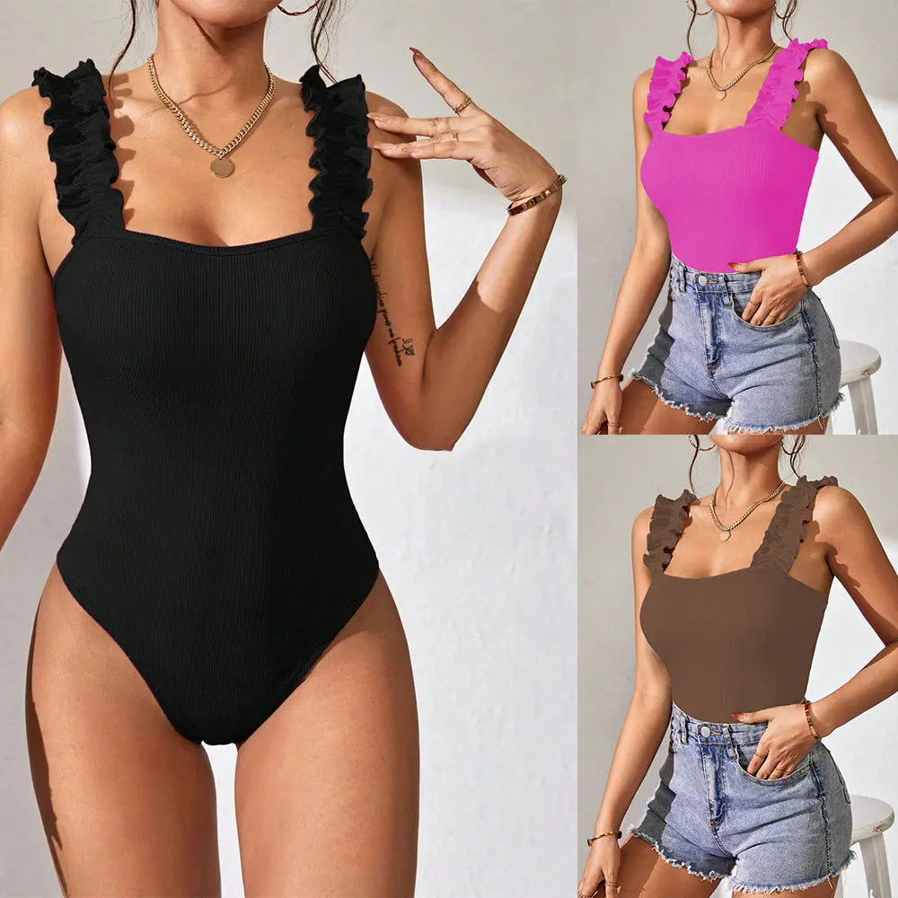 Women's Sleeveless Strapless Knit Bodysuit | Solid Color, Mid Waist, Medium Stretch – Black, Rose Red, Dark Brown, S–XL Next Gen Luxe Solutions