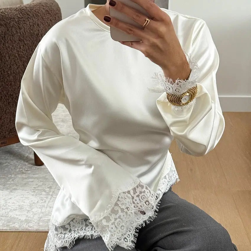 Women's Round Neck Long Sleeve Irregular Hem T-Shirt | Solid Color, Casual Style – White, Black, S–XXL Next Gen Luxe Solutions