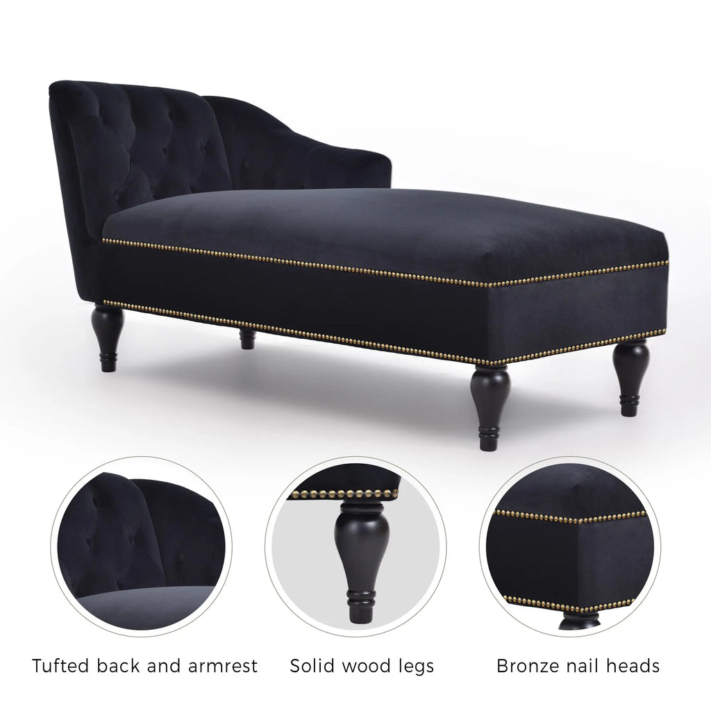 58 Inch Velvet Lounge Chair Button Tufted Right Arm Chaise with Nailhead Decoration Next Gen Luxe Solutions