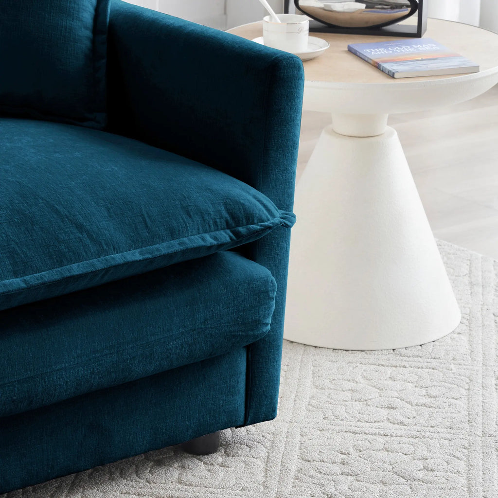 Mid-Century Modern 3-Seater Sofa | Blue Chenille Couch with 5 Pillows for Living Room Next Gen Luxe Solutions