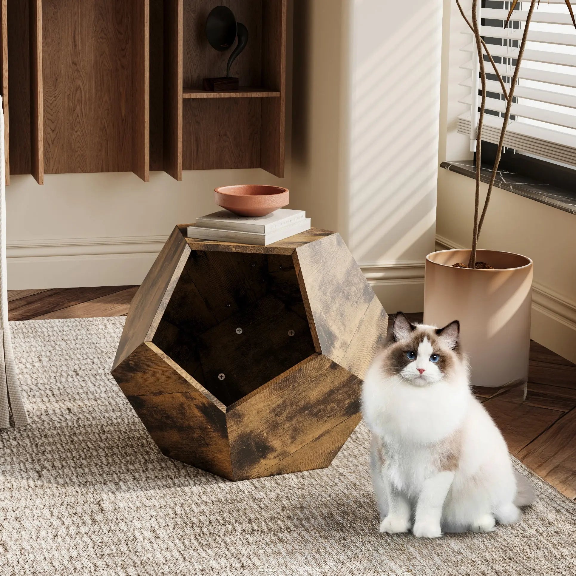 25.98" Modern Pet Furniture Cat Kennel & Side Table – MDF Multi-Purpose, Antique Wood Next Gen Luxe Solutions