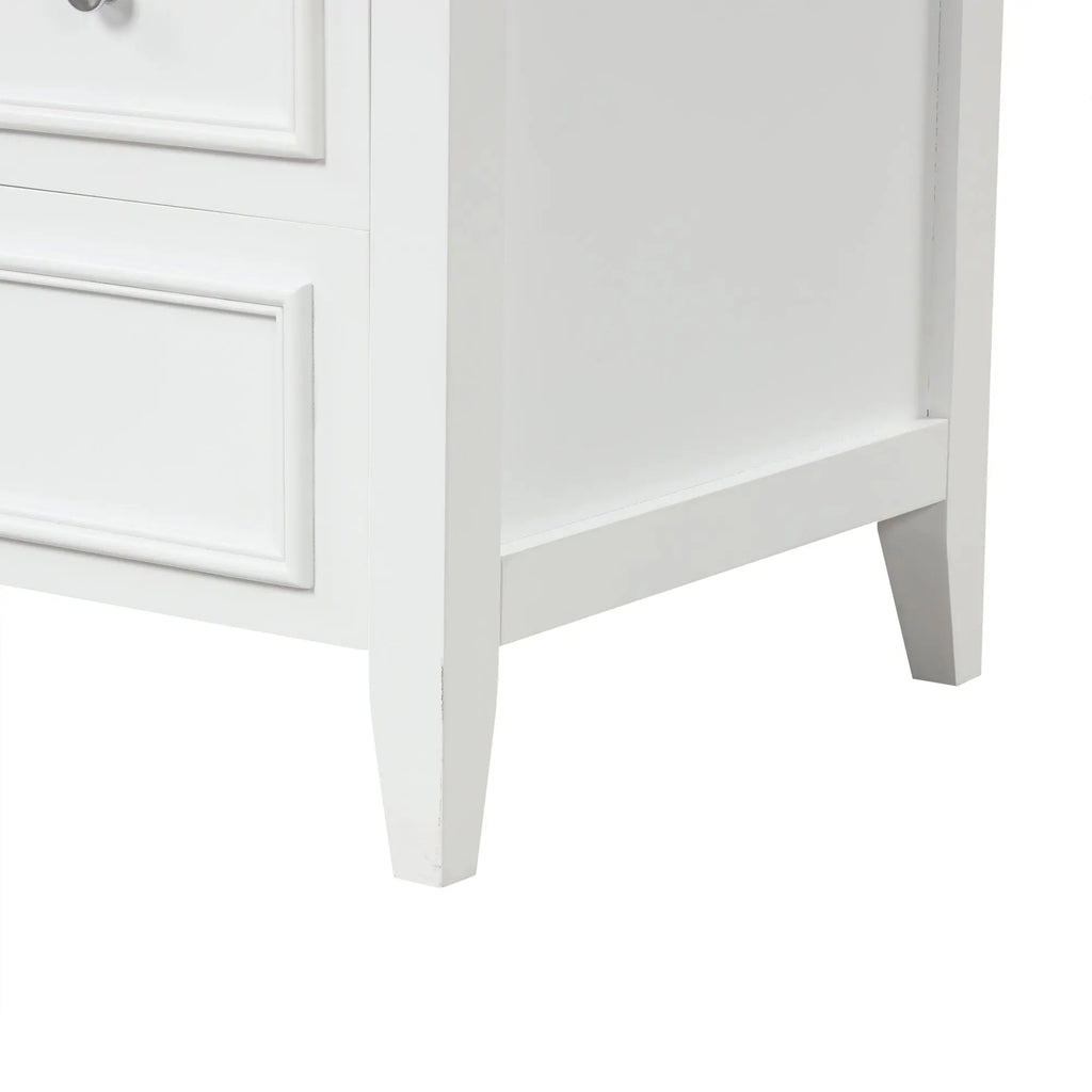 30" Bathroom Vanity with Sink | Solid Wood & MDF, 4 Drawers, Oval Fluted Glass Door, Ceramic Sink, White – Freestanding Next Gen Luxe Solutions
