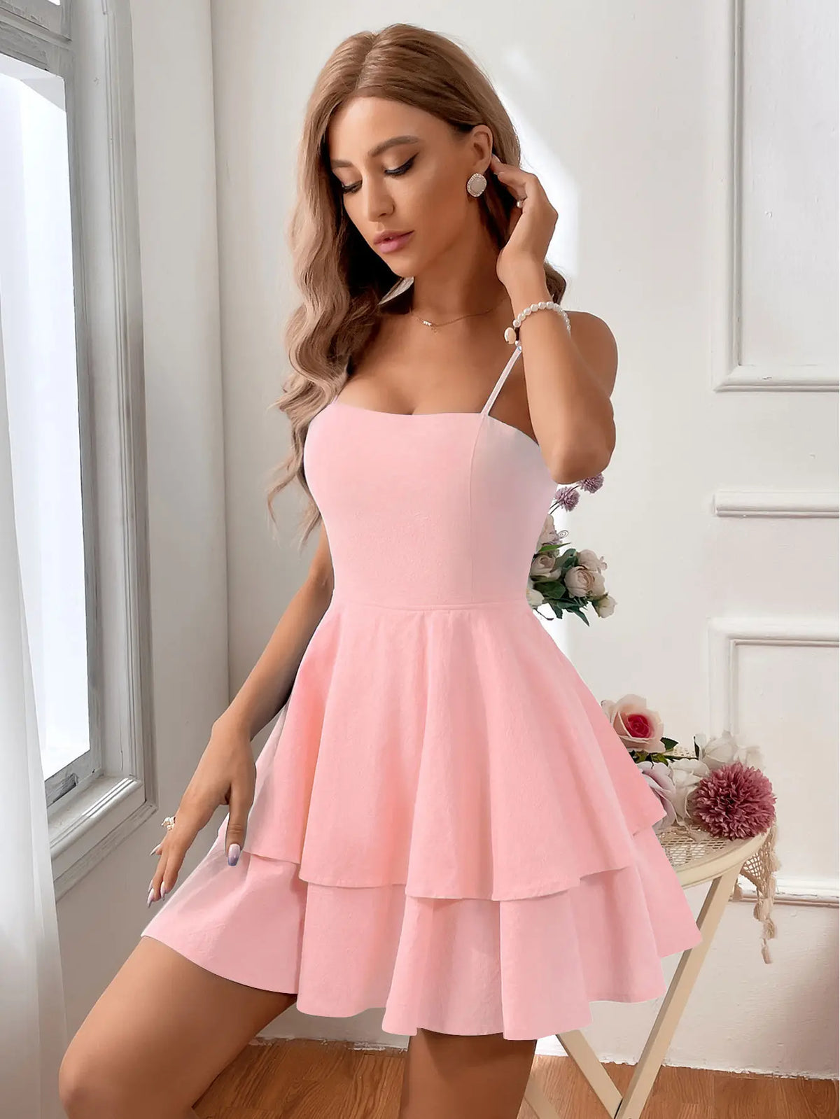 Women's Square Neck Suspender A-Line Mini Dress | High Waist Bow Tie, Pure Cotton – 8 Colors, XS–XL Next Gen Luxe Solutions