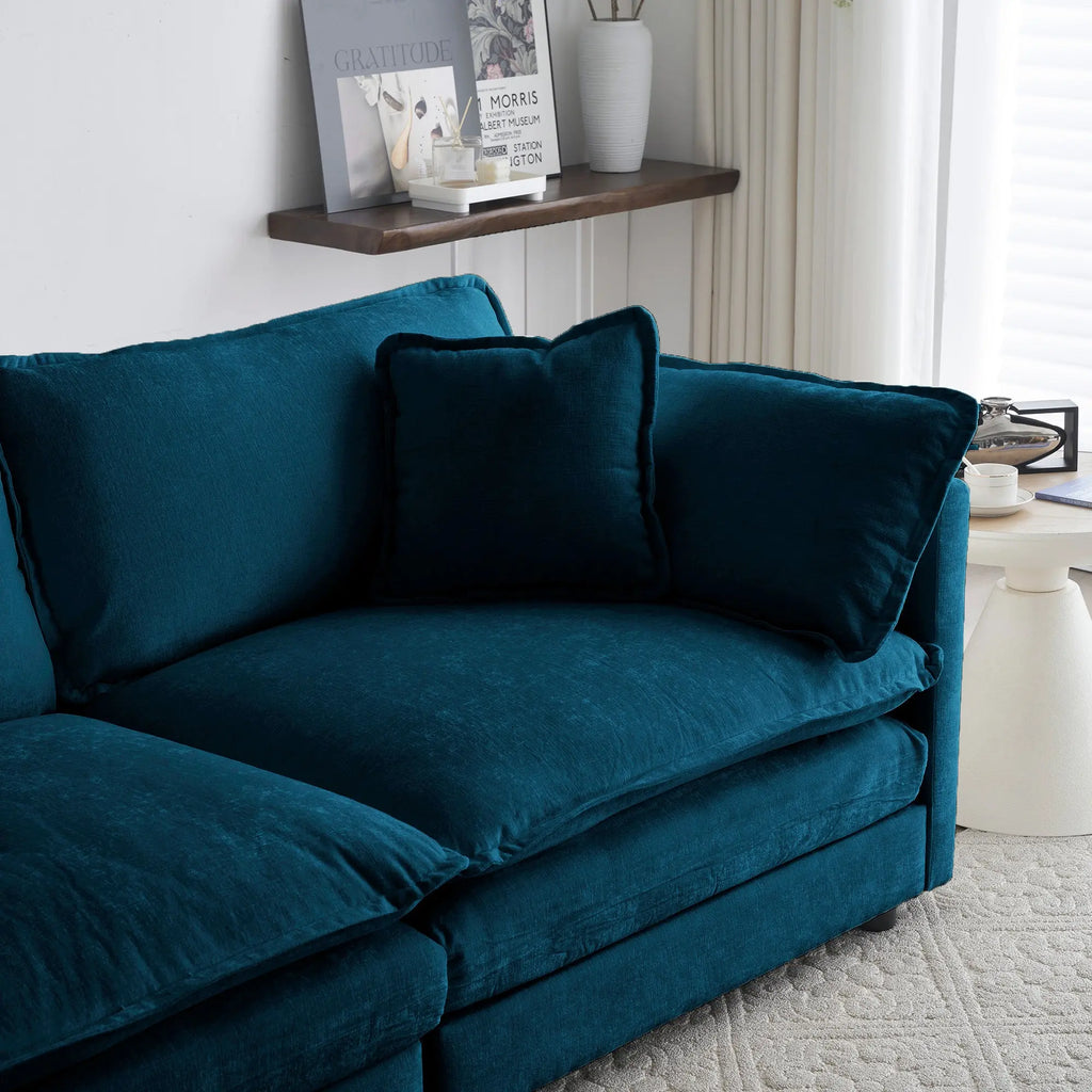 Modern Blue Chenille Loveseat Sofa – Deep Seat 2-Seater with 4 Pillows | Upholstered Living Room Couch Next Gen Luxe Solutions