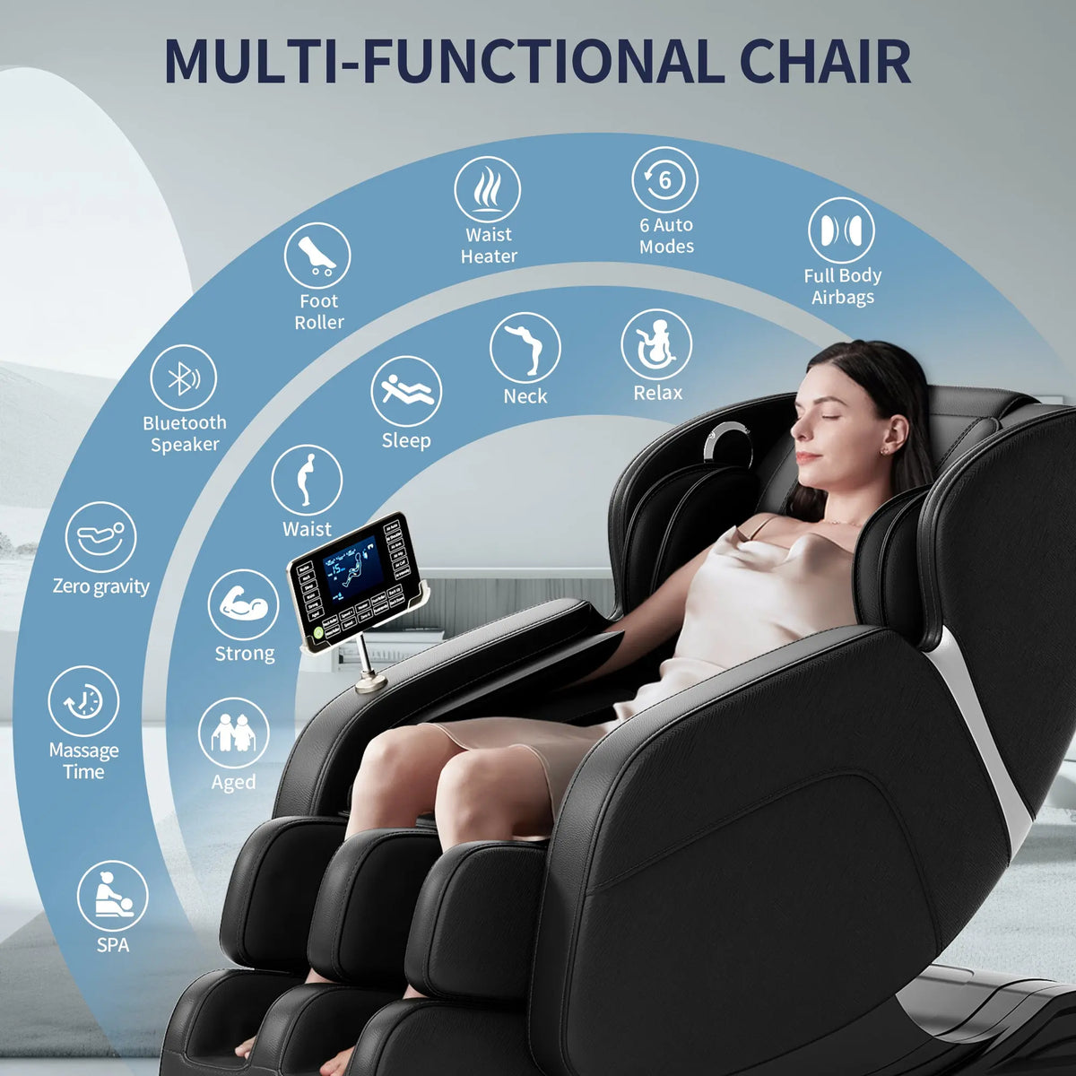 Full Body Deep Tissue Massage Chair with Foot Massage, 8 Fixed Rollers & Touch Screen – Fits 5'1"–5'9" (Black) Next Gen Luxe Solutions